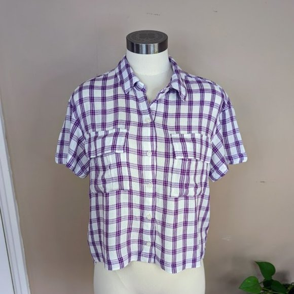 BP Drop Shoulder Purple Plaid Top - Size Small - Picture 1 of 8